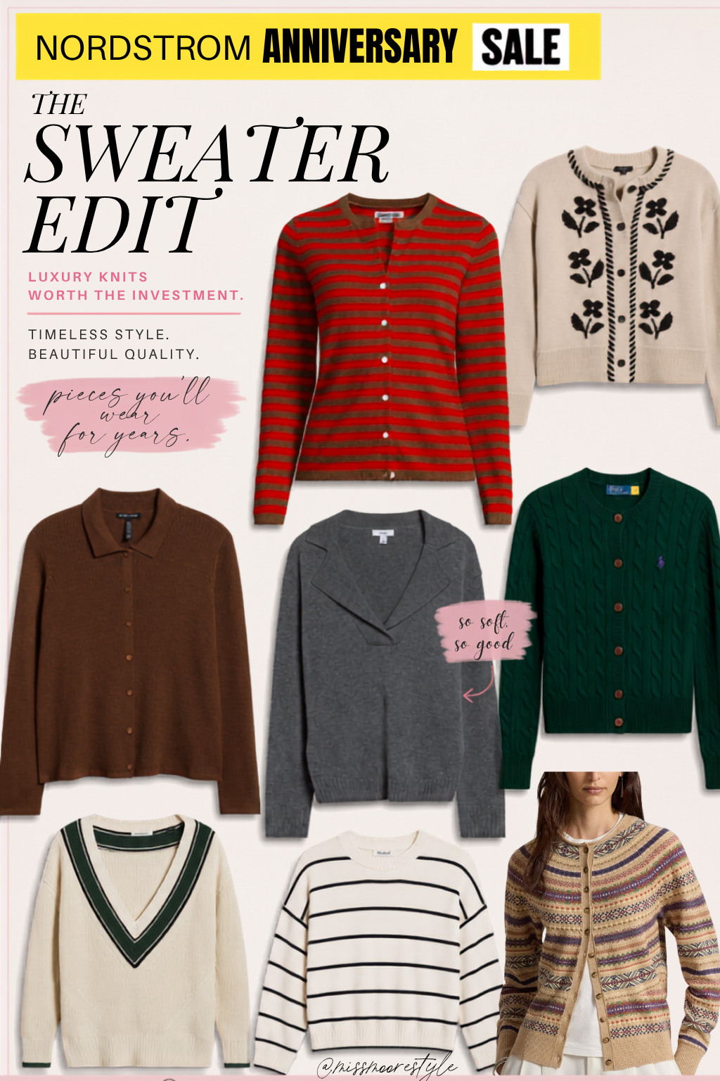 🍂 If you're investing in just a few beautiful pieces this fall, make them knitwear you'll actually reach for year after year. The Nordstrom Anniversary Sale is one of the best times all year to save on premium cashmere, merino wool, and elevated designer sweaters before prices go back up.

I've rounded up my favorite timeless styles—from Ralph Lauren and Veronica Beard to Reiss, Eileen Fisher, and more. These are the pieces that instantly make an outfit look expensive.

Everything is linked below while it's still in stock. Happy shopping! 🤎

#nsale #nordstromanniversarysale #nsale26 #cashmeresweater 

 #LTKootd #LTKSaleAlert #LTKWorkwear