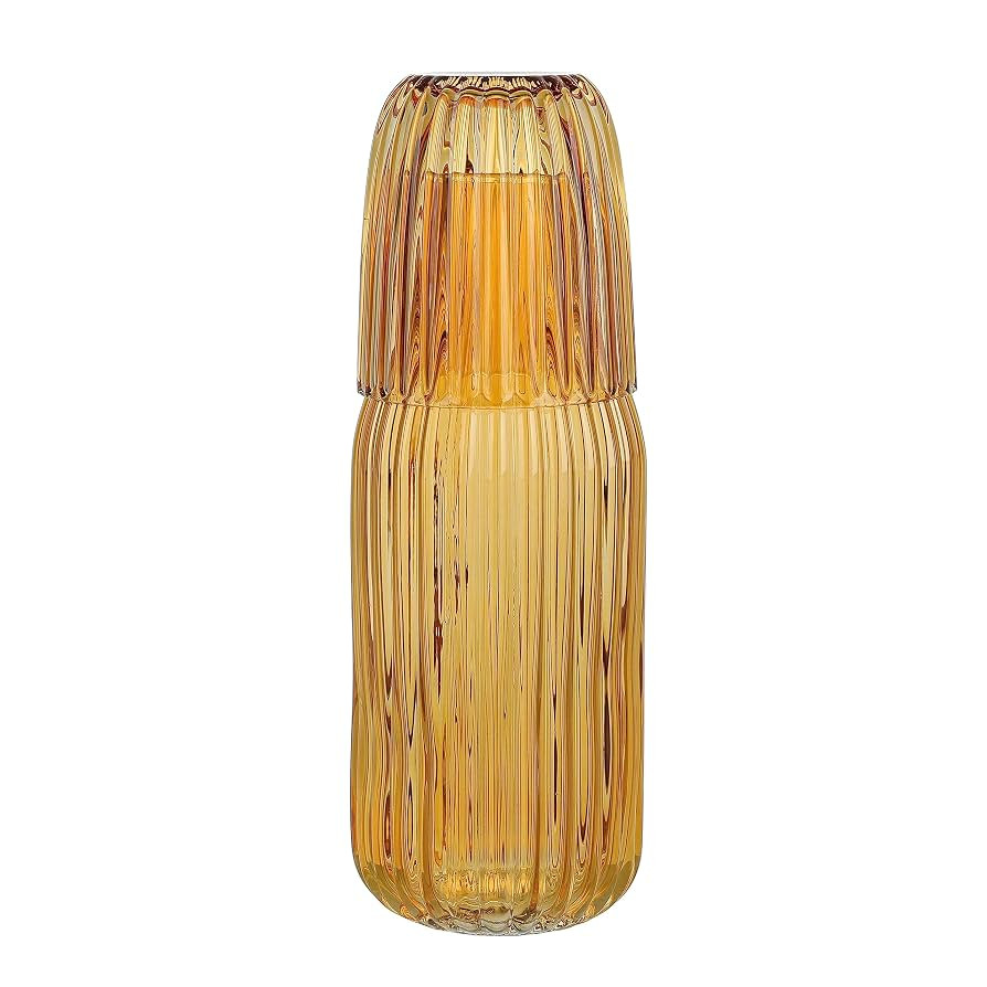 elle decor Ribbed Bedside Water Carafe with Tumbler Set | Ribbed Glass Pitcher and Matching Drink... | Amazon (US)