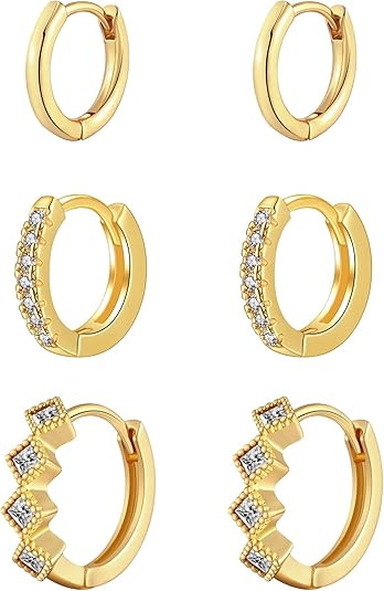 Gold Hoop Earrings Set for Women Trendy, 14K Gold Plated Chunky Hypoallergenic Small Diamond Cart... | Amazon (US)