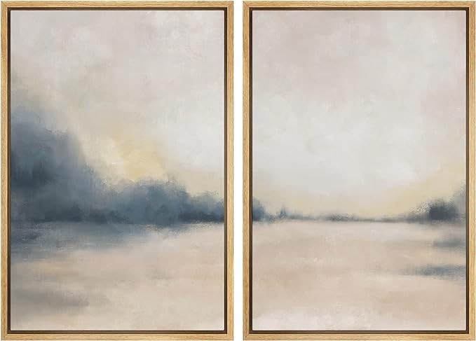 MUDECOR Framed Canvas Print Wall Art Set Gray & Tan Grunge Pastel Watercolor Landscape Abstract S... | Amazon (US)