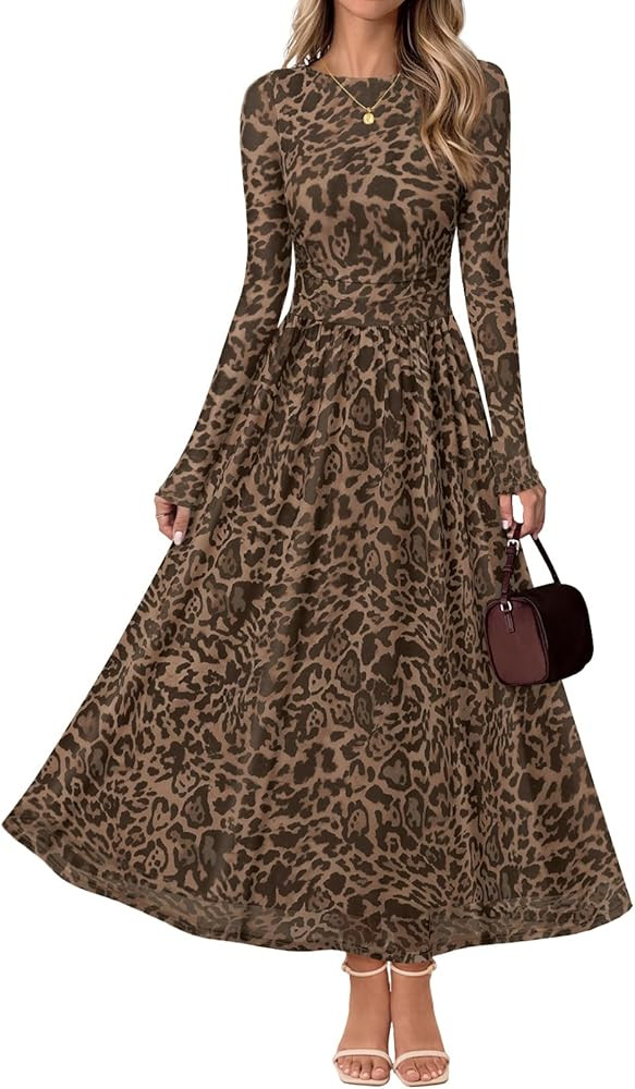 MEROKEETY Women's Long Sleeve Fall Wedding Guest Dress 2025 Crewneck Floral Flowy Mesh Cocktail M... | Amazon (US)