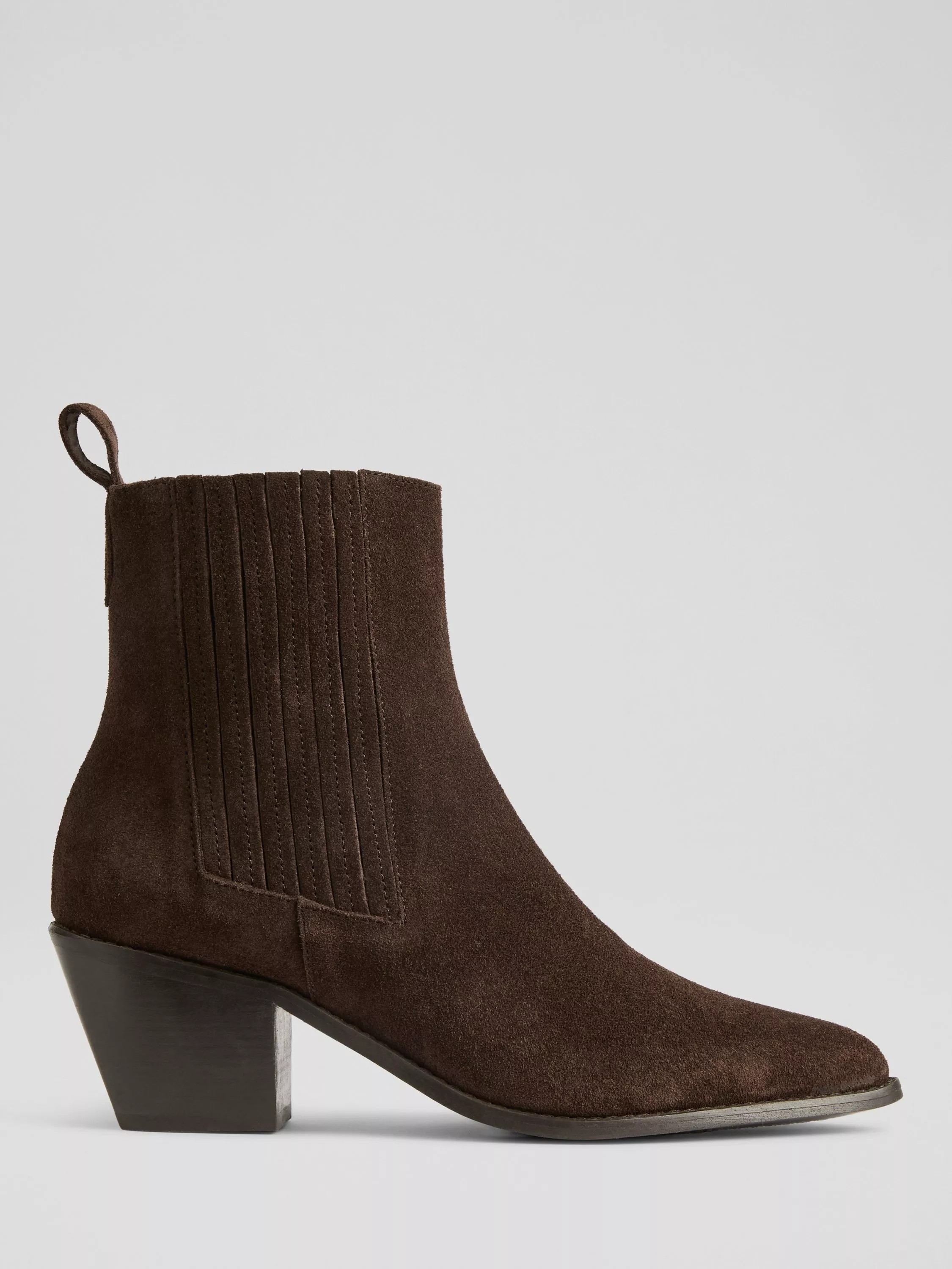 L.K.Bennett Jolene Suede Western Chelsea Boots, Chocolate | John Lewis (UK)