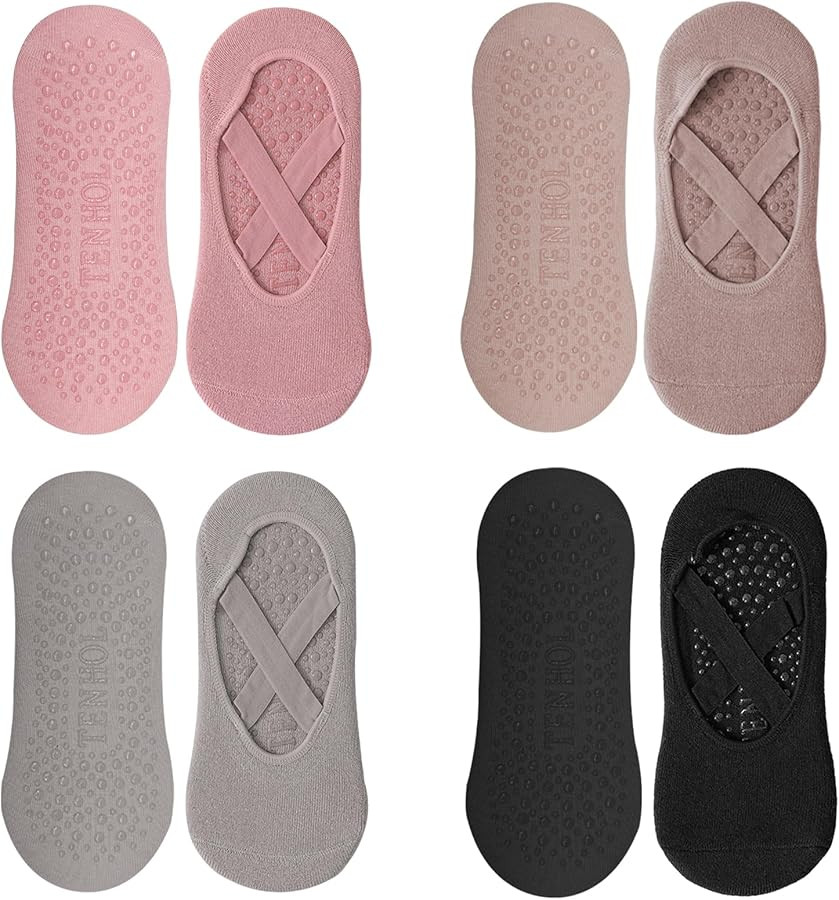 mtuihfo 4 Pairs Yoga Socks for Women Non Slip, Breathable Non-Slip Pilates Grip Socks with Straps... | Amazon (UK)