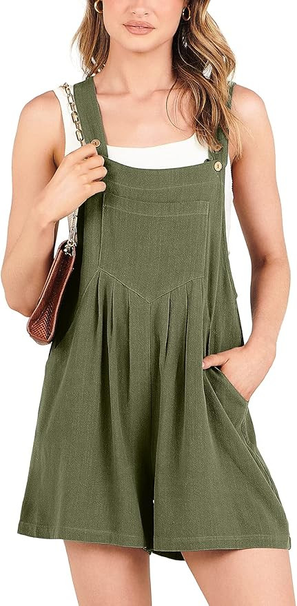 Caracilia Women's Short Overalls Summer Casual Linen Adjustable Straps Loose Wide Leg Bib Rompers... | Amazon (US)