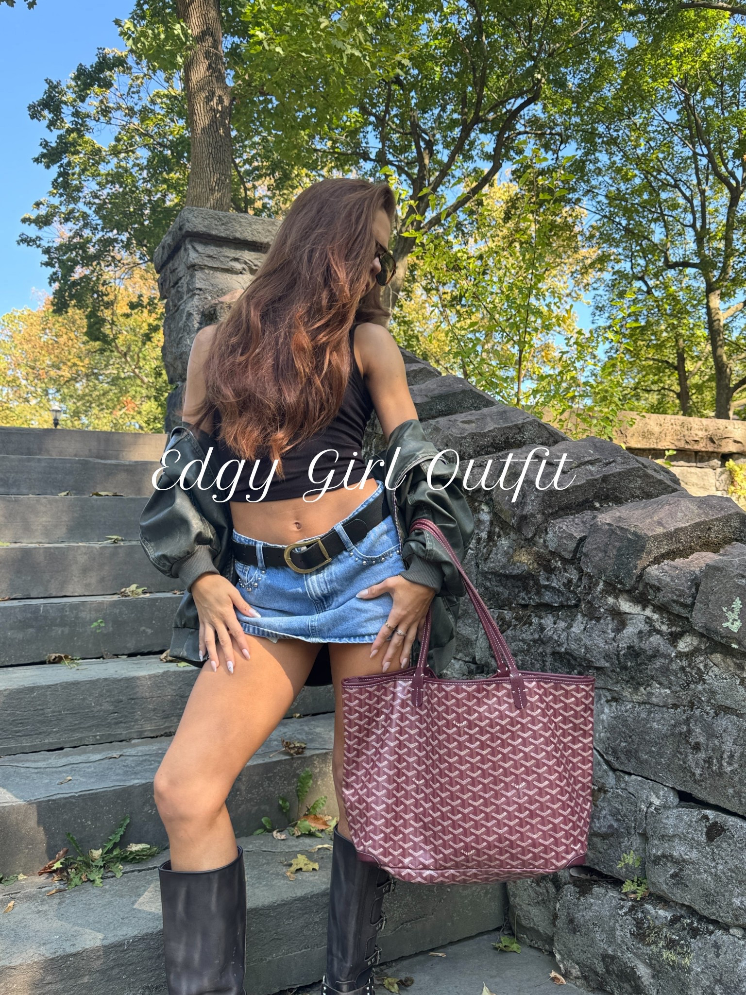 Edgy Girl Outfit, Fall outfit. Bag is from NYC. #falloutfits #edgy #denim #fall

#LTKStyleTip #LTKSeasonal #LTKHalloween