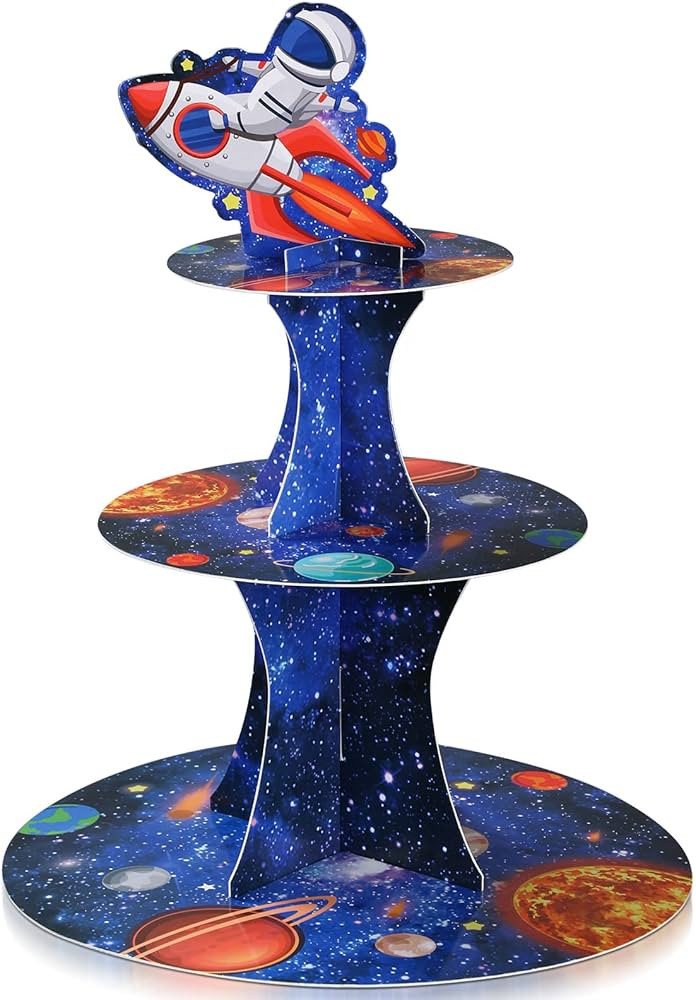 Outer Space Cupcake Stand 3 Tier Outer Space Party Decorations Cardboard Galaxy Birthday Cake Sta... | Amazon (US)