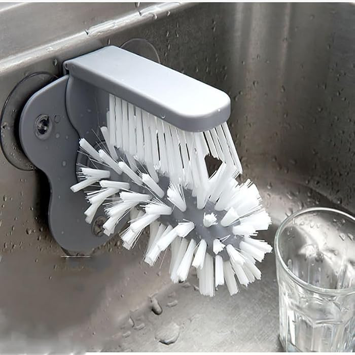 Cup Cleaning Brush Suction Mount Two Sided Design 2-in-1 Bottle and Glass Cleaner for Sink,Glasses, Tumblers, Gray | Amazon (US)