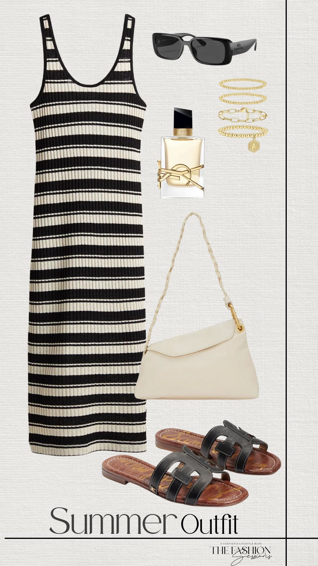 Summer Outfit | Ribbed Striped Dress | Shoulder Bag | Sandals | YSL Perfume | 

#LTKShoeCrush #LTKSeasonal #LTKStyleTip