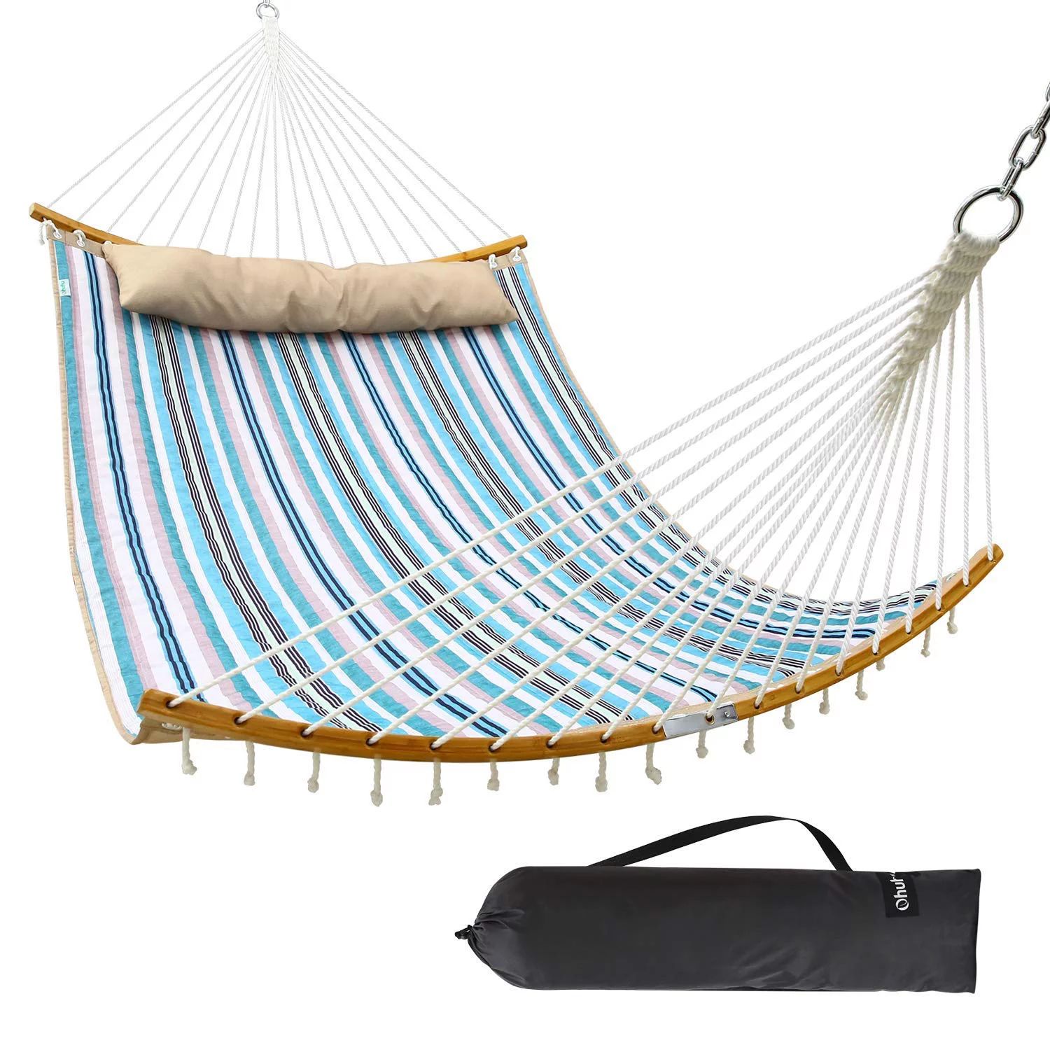 Double Hammock Quilted Fabric Swing with Strong Curved-Bar Bamboo & Detachable Pillow, 55"x75" La... | Walmart (US)