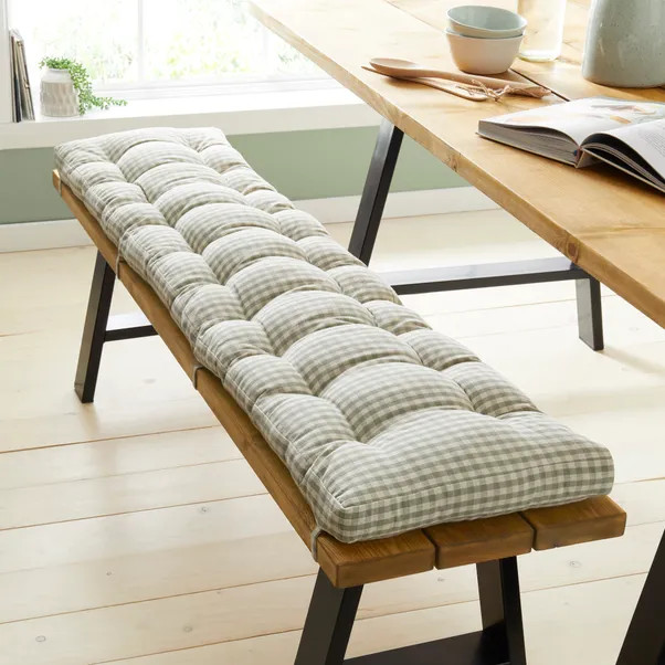 Gingham Checked Cotton Bench Pad | Dunelm