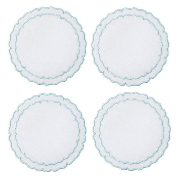 Linho White & Ice Blue Scalloped Round Coaster | Waiting On Martha