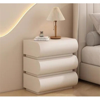 Italian Minimalist Nightstand With 3 Drawers & Leather Pulls – Cream Solid Wood Bedside Table, Modern Luxury Bedroom Storage Cabinet | Wayfair North America