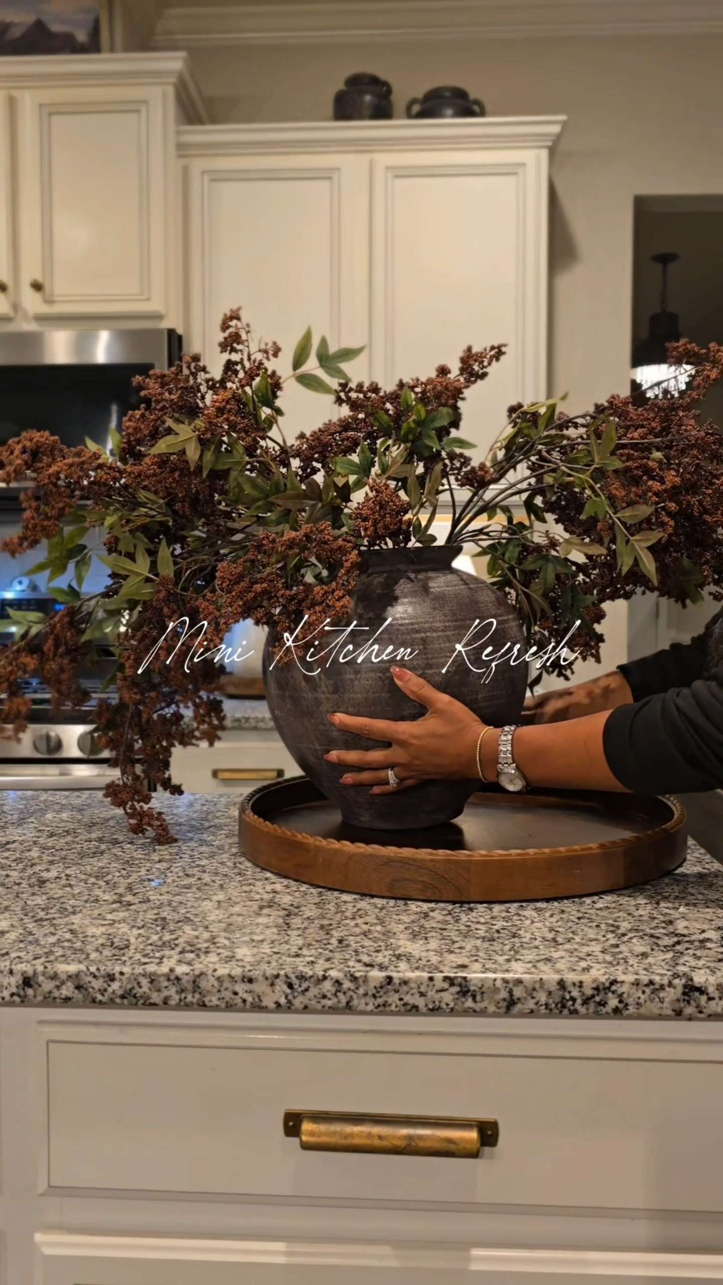 Mini Kitchen Refresh with the prettiest berry stems from Amazon. I'm using 6 but you can achieve a similar look with 3. I have them in brown but they come in multiple colors and are currently available in burgandy. I also linked a similar version from another brand. 

The vase is gorgeous from Target along with these candle sticks I absolutely had to have!  

 #LTKSeasonal #LTKHome #LTKFindsUnder50