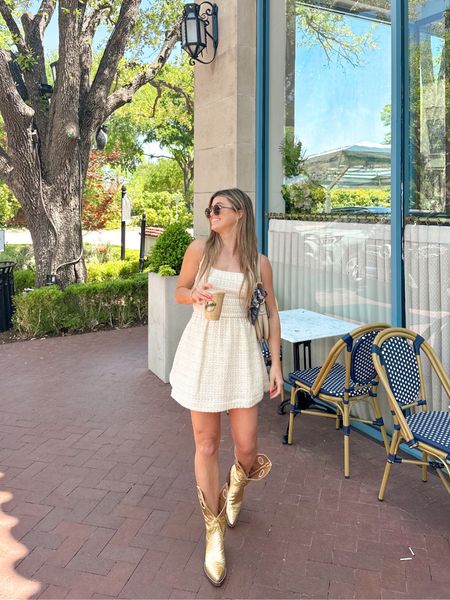 Dallas days💛💕 This tweed dress is sold out from Hill House, but linked similar ones and other cute HH dresses I love! 

Boots were gifted to me by Miron Crosby (ily thank u) and I’m OBSESSED! I’m a 7.5 and sized up to an 8 🤠 