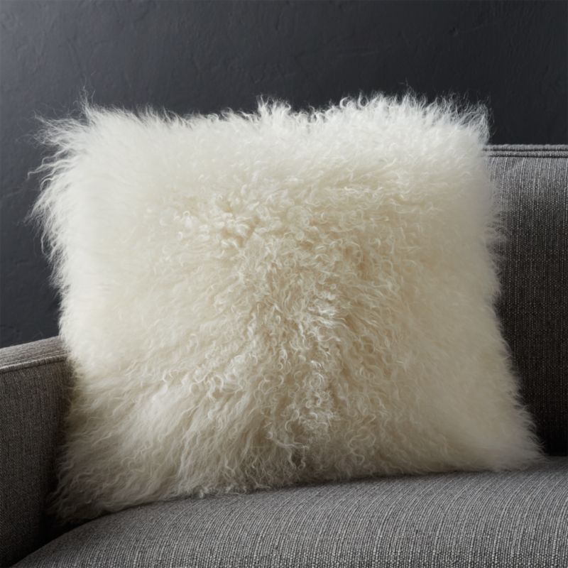 Pelliccia Ivory 16" Pillow with Down-Alternative Insert + Reviews | Crate and Barrel | Crate & Barrel