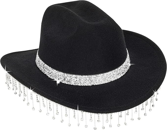 INOGIH Women Fringe-Rhinestone Western-Cowgirl-Hat Tassel-Decor Cowboy-Fedora-Hat for Party Music... | Amazon (US)