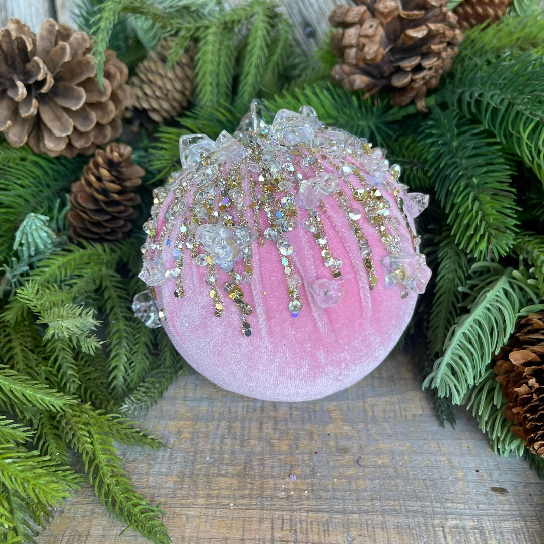 5" Light Pink Velvet Ornament, Pink Ornament, Jeweled Velvet Ornament, Christmas Tree Ornament, P... | Etsy (US)