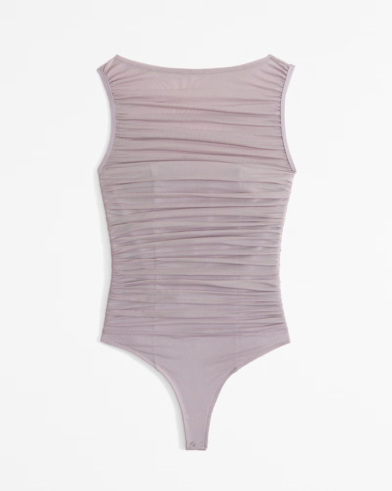 Women's Ruched Mesh Boatneck Bodysuit | Women's Tops | Abercrombie.com | Abercrombie & Fitch (US)