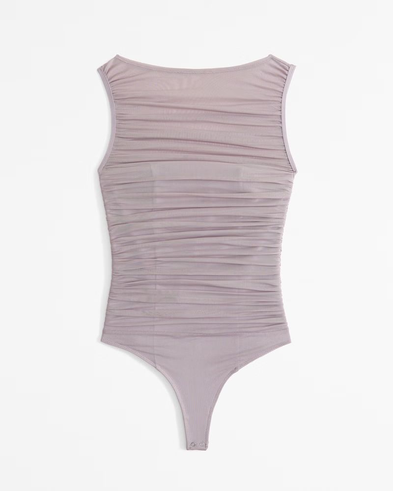 Ruched Mesh Boatneck Bodysuit | Abercrombie & Fitch (US)