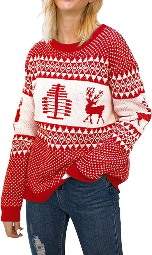 BBYES Women's Christmas Sweaters Snowflake Reindeer Xmas Ugly Sweaters Tops | Amazon (US)