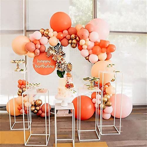 Macaron Orange Balloon Arch Garland-Macaron Orange Balloon Pink Balloon Metallic Gold Balloon 136... | Amazon (US)
