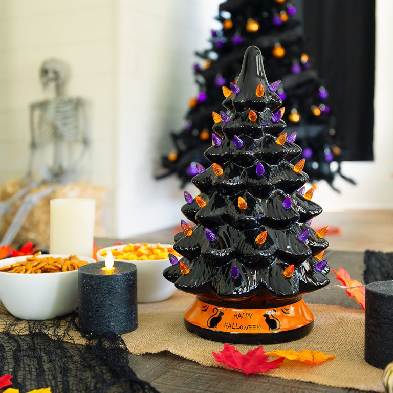 Best Choice Products Pre-Lit 15 Inches Ceramic Halloween Tree Holiday Decoration with Orange & Pu... | Walmart (US)