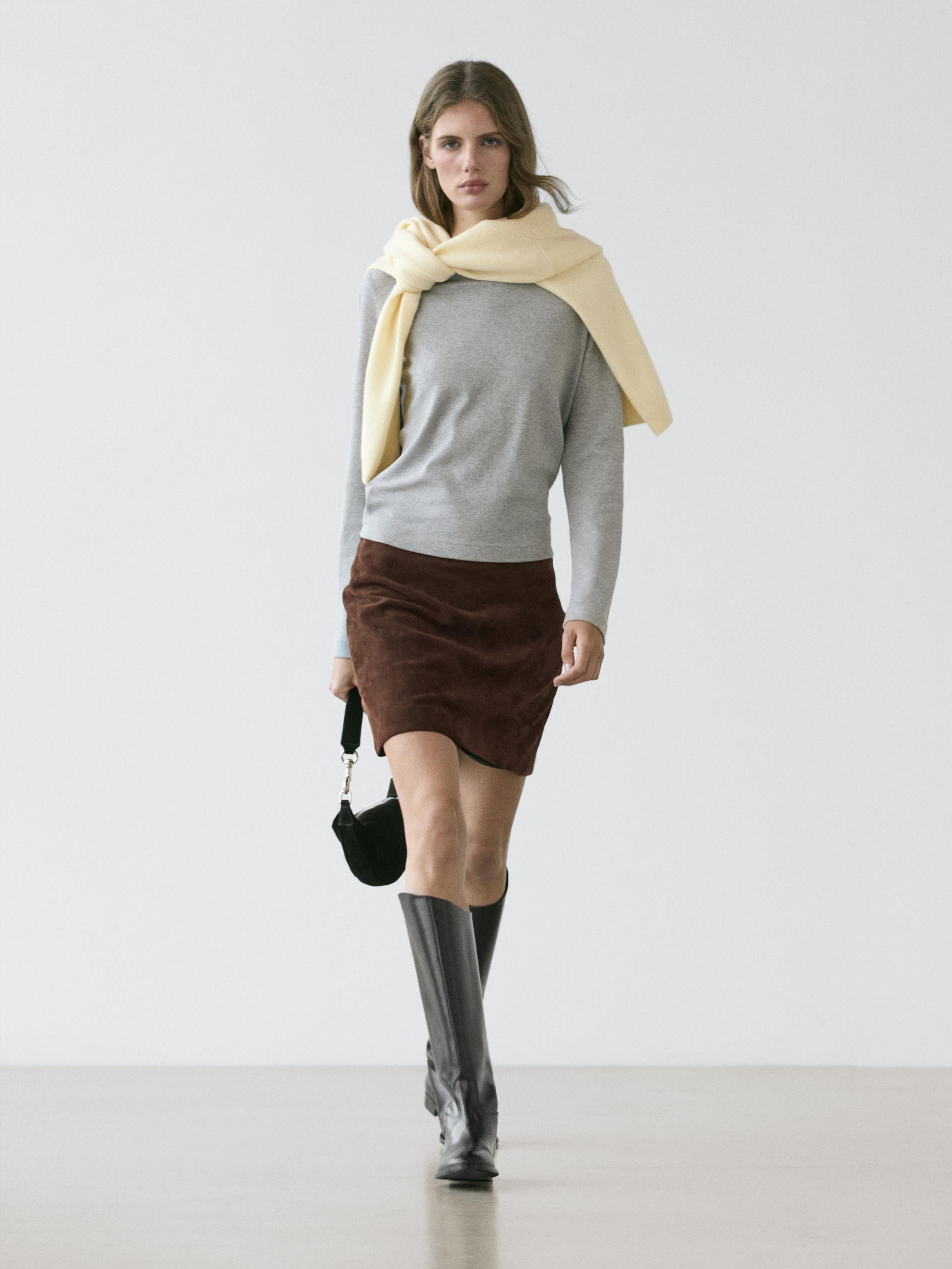 Suede leather mini skirt | Massimo Dutti UK