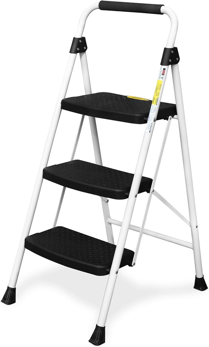 HBTower Folding 3 Step Ladder with Unique Snap-Lock Design, 500 lb. Capacity Sturdy Steel Ladder,... | Amazon (US)