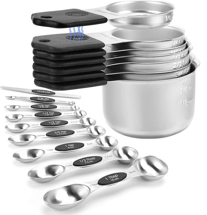 Magnetic Measuring Cups and Spoons Set-Heavy Duty 304 Stainless Steel，Double Measurement Markin... | Amazon (US)
