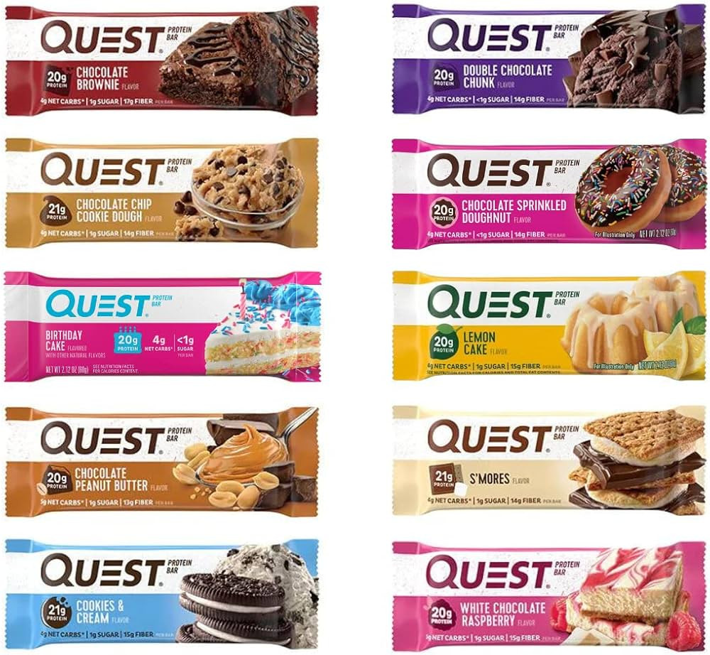 Quest Nutrition Protein Bars, Assorted 10 Flavor Variety Pack - High Protein, Low Carb, Gluten Fr... | Amazon (US)