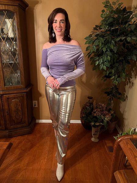 Lavender top (size small). Silver pants (size 27). White boots (size 8.5). #lavendertop #silverpants #pants #boots #whiteboots #newyearsoutfit #winterstyle #winteroutfit #winterfashion New Year's Eve Boots Winter Outfit Valentine’s Day Outfit

#LTKfindsunder100 #LTKparties #LTKstyletip
