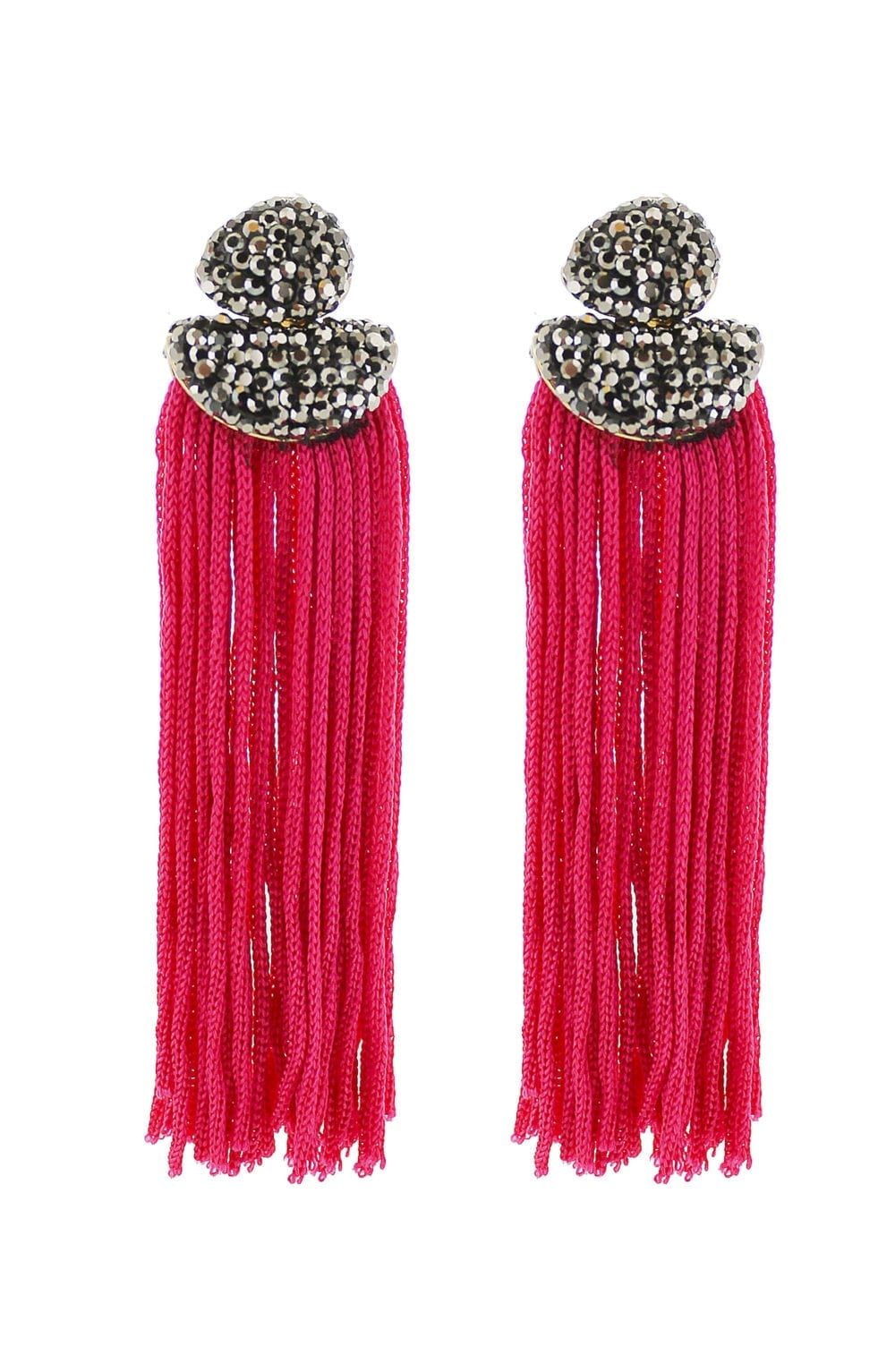 Luxe Hot Pink Nylon Fringe Statement Earrings - Panacea Jewelry | Panacea
