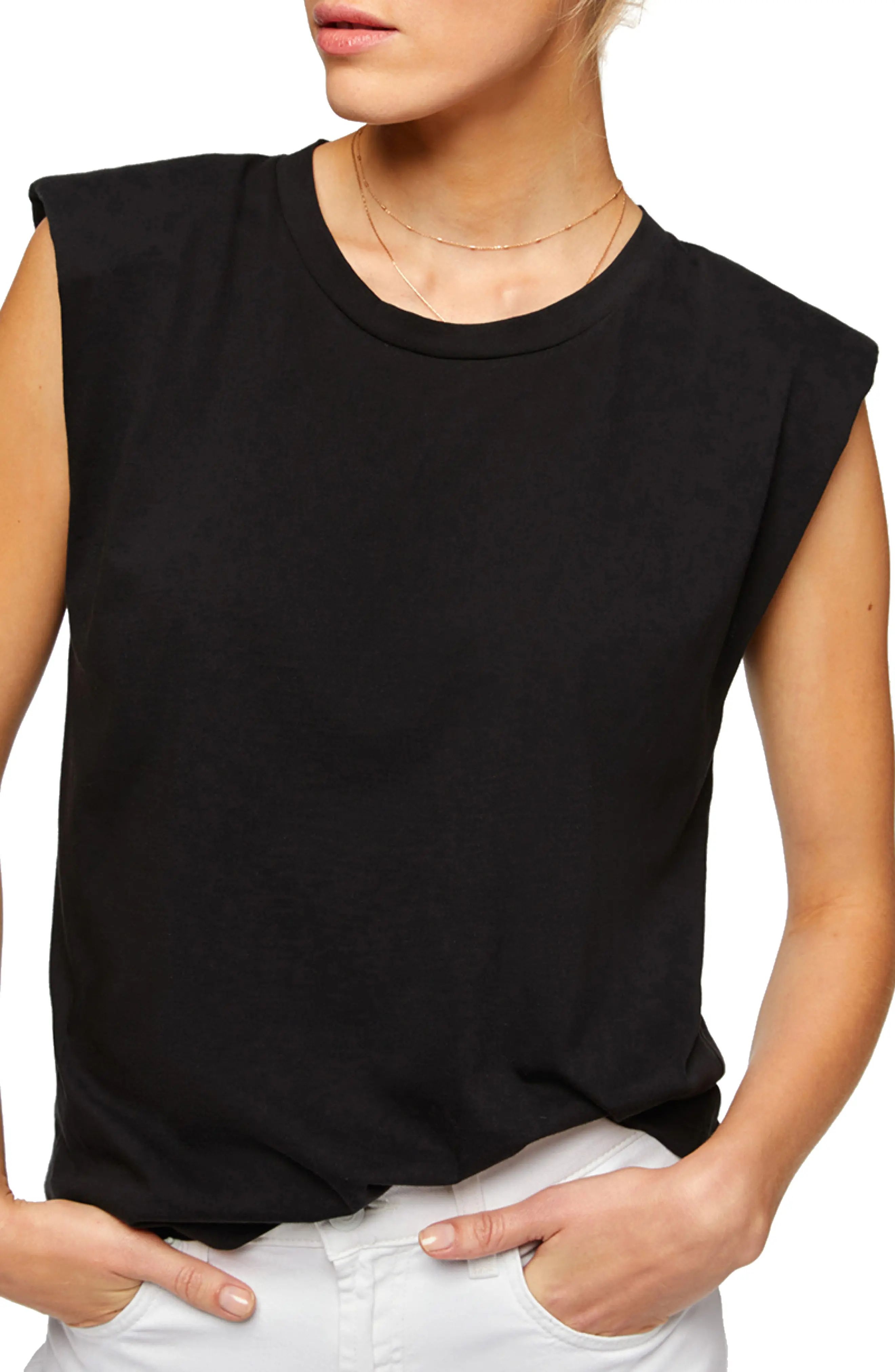 7 For All Mankind Pima Cotton Muscle T-Shirt, Size Medium in Black at Nordstrom | Nordstrom