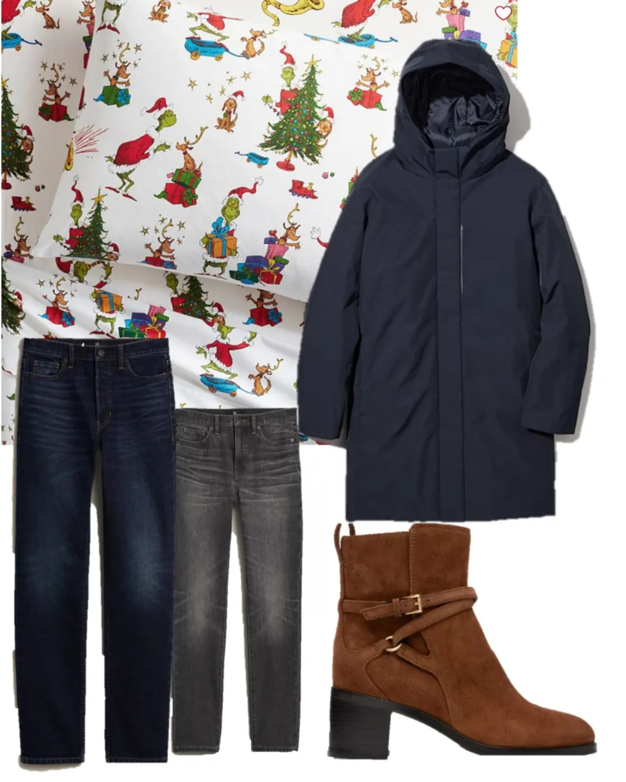 What I have bought so far during Cyberweek. Some cute Christmas sheets to add some Christmas cheer. A super warm down coat. A perfect pair of straight leg jeans that aren’t too wide and a gorgeous pair of boots. Sharing more fun sale items in the links.

#LTKGiftGuide #LTKstyletip #LTKCyberWeek