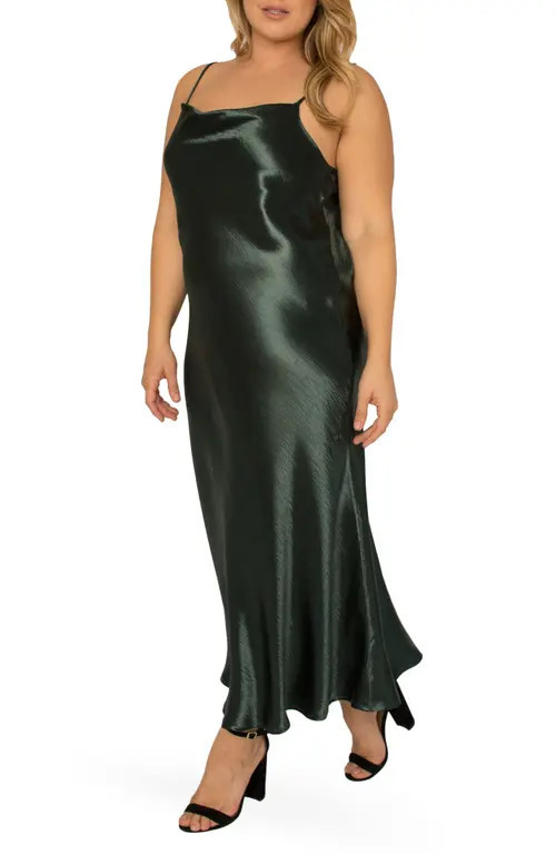 Standards & Practices Cowl Neck Satin Slipdress in Green at Nordstrom, Size 3X | Nordstrom