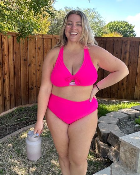 Hot pink bikini, yes plz! I love this Amazon high waisted two piece swimsuit. It’s got great coverage for my full bust and supports my tummy nicely! I find it to run true to size. #amazon #bikini #midsize #plussize 

#LTKcurves #LTKswim #LTKunder50