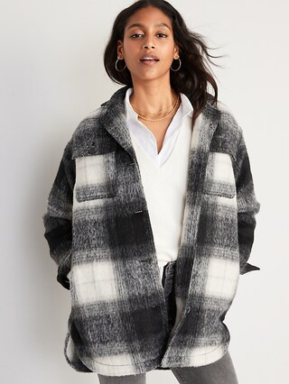 Printed Flannel Long Utility Shacket for Women | Old Navy (US)
