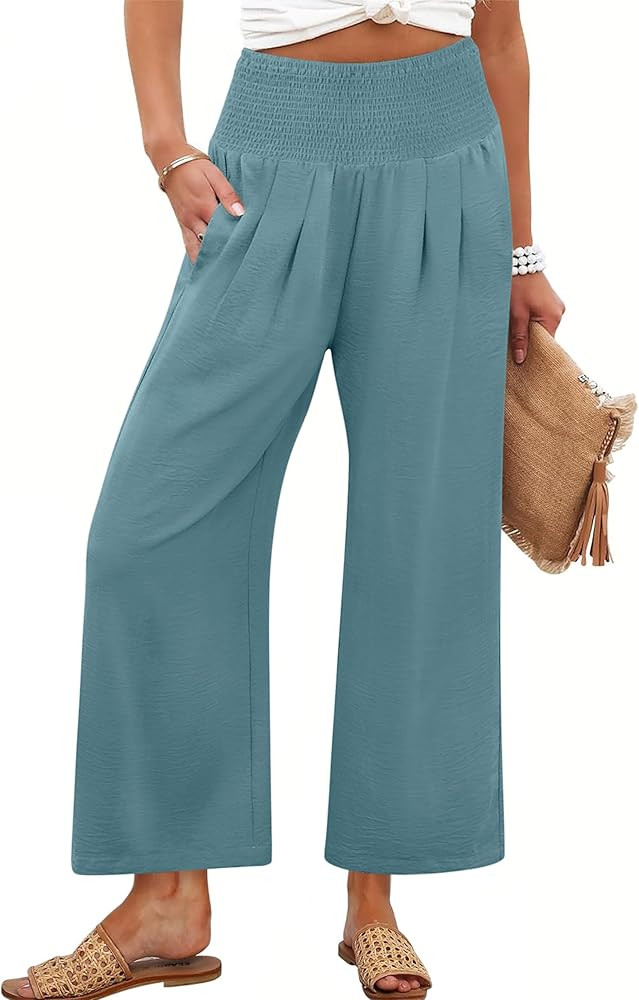 ANRABESS Womens Wide Leg Palazzo Pants with Pockets | Amazon (US)