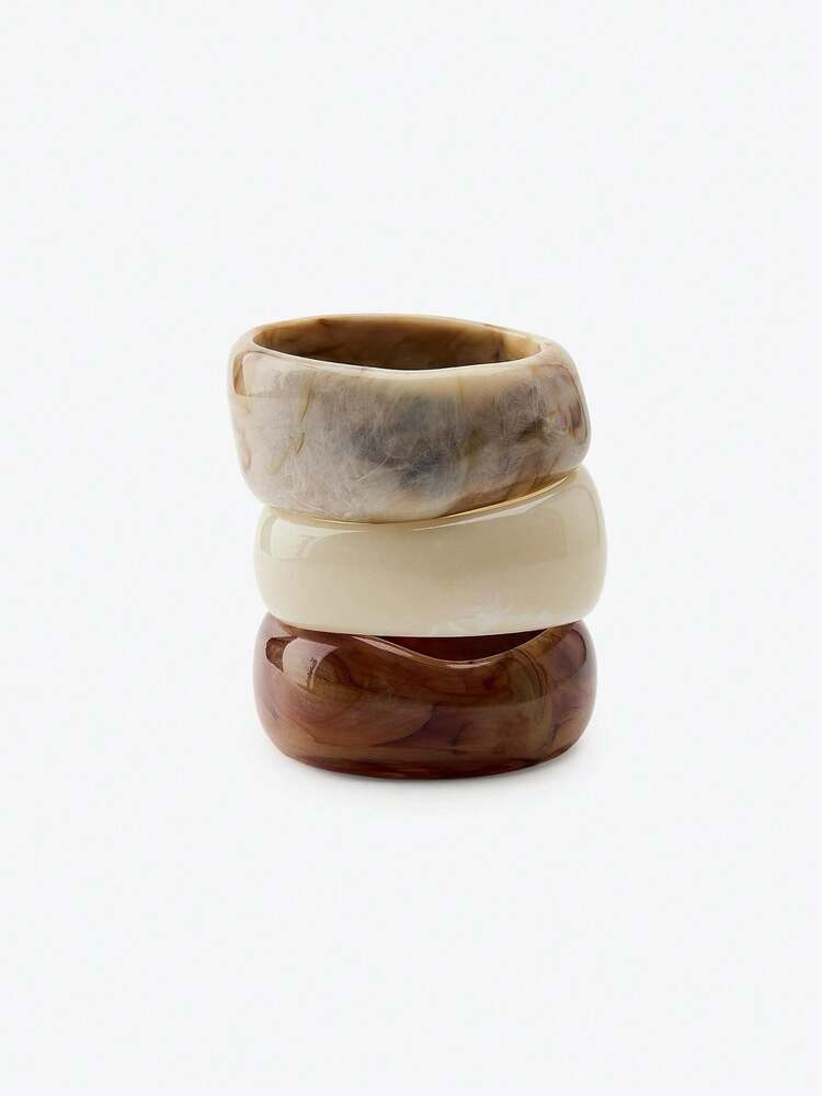 1-3pcs Vintage Exaggerated Wide Geometric Oval Tie Dye Resin Bangle Bracelet, Suitable For Daily, Casual, Date, Holiday, Party, Beach, Boho Style (Please Check The Size Carefully Before Ordering, The Bracelet Diameter Is Between 62-65mm, No Returns For Incorrect Size) | SHEIN