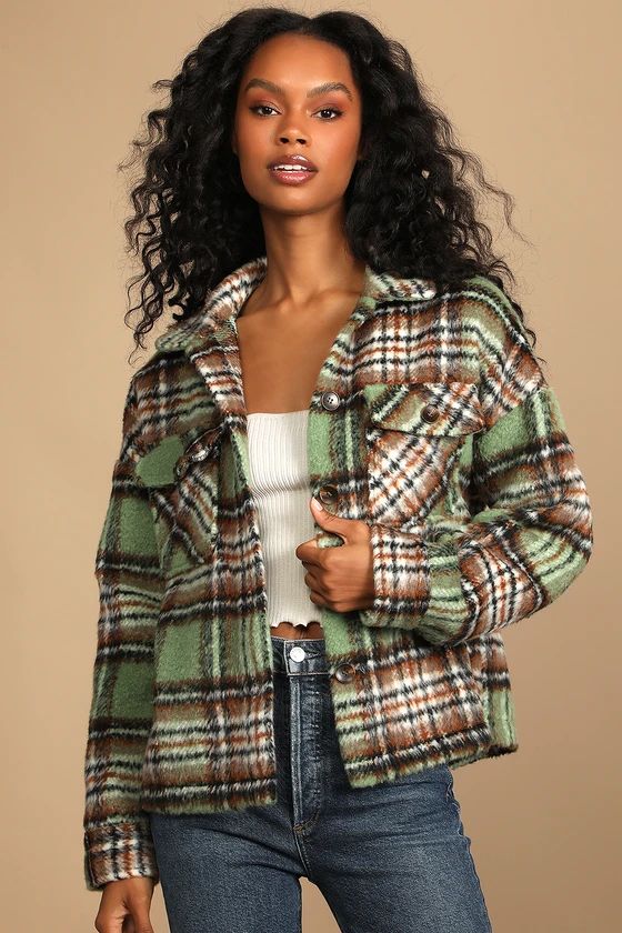 Sit Fireside Green Plaid Shacket | Lulus (US)