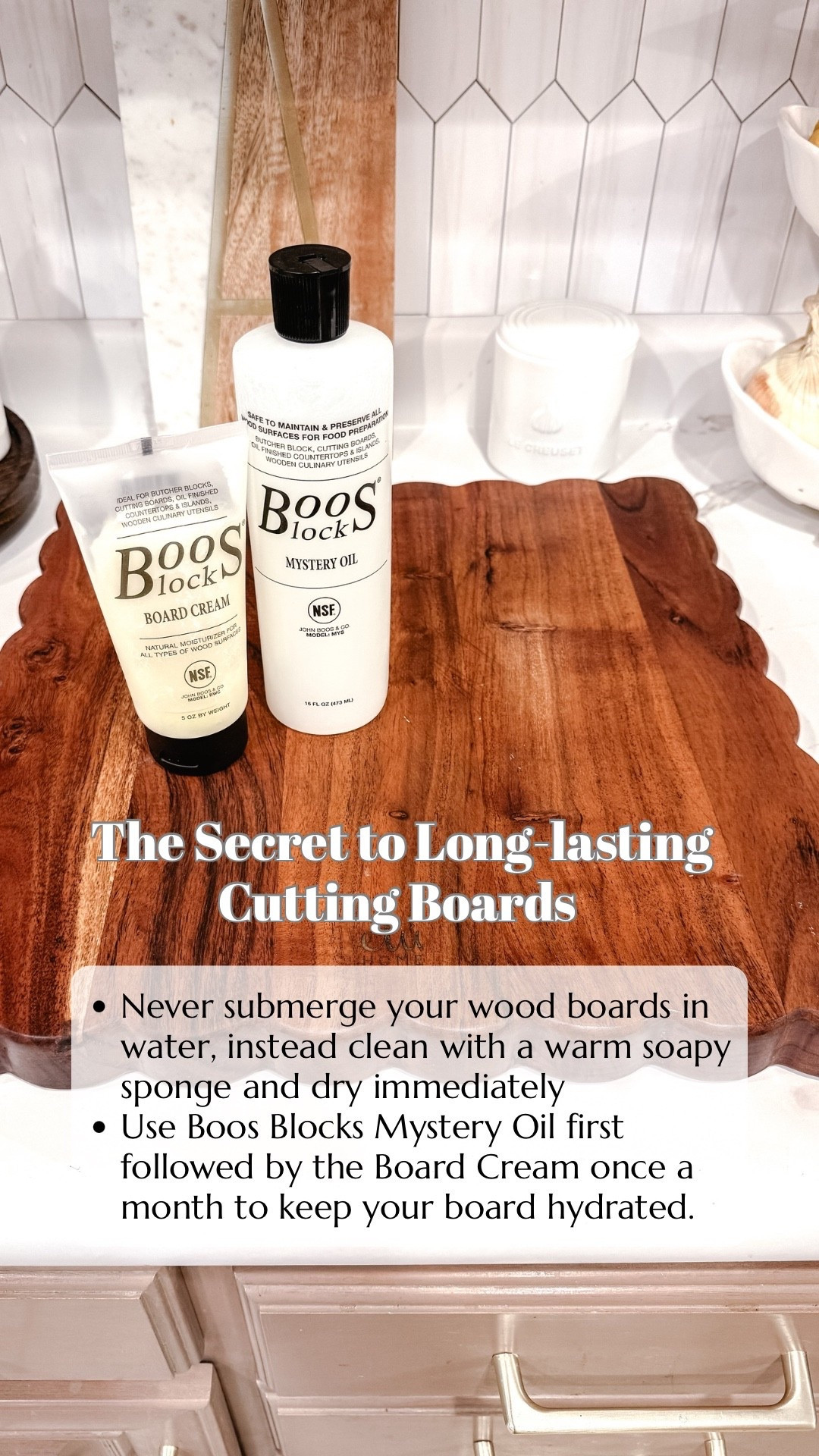 Sharing my favorite way to keep wood cutting boards looking beautiful for years 🤎 We use Boos Block Mystery Oil followed by Boos Block Board Cream to keep our boards hydrated, protected, and bakery-kitchen ready. A little maintenance goes a long way in preventing cracks, dryness, and warping ✨

Pro tip: never soak your wood boards — clean with warm soapy water and dry immediately!

Amie Pagan, cutting board care, boos blocks, etu home

#LTKfoodie #LTKHome #LTKstorytime