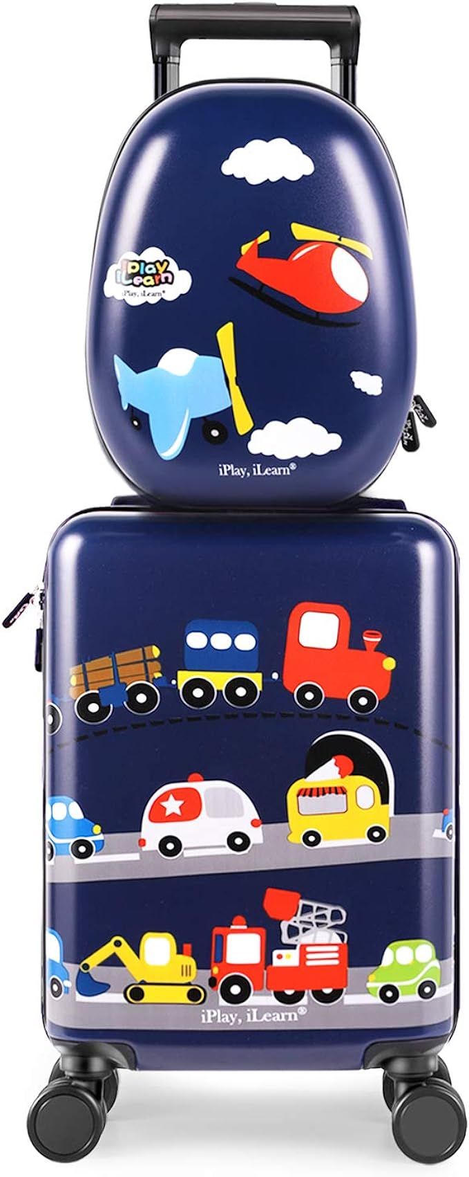 iPlay, iLearn Kids Carry On Luggage Set, 18" Hardside Rolling Suitcase W/ Spinner Wheels, Hard Sh... | Amazon (US)