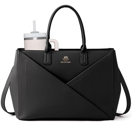 LOVEVOOK Laptop Tote Bag for Women with Large Cup Holder, 16 Inch PU Leather Work Bag Teacher Tote Bag, Waterproof Computer Bags Business Office Briefcase Handbag | Amazon (US)
