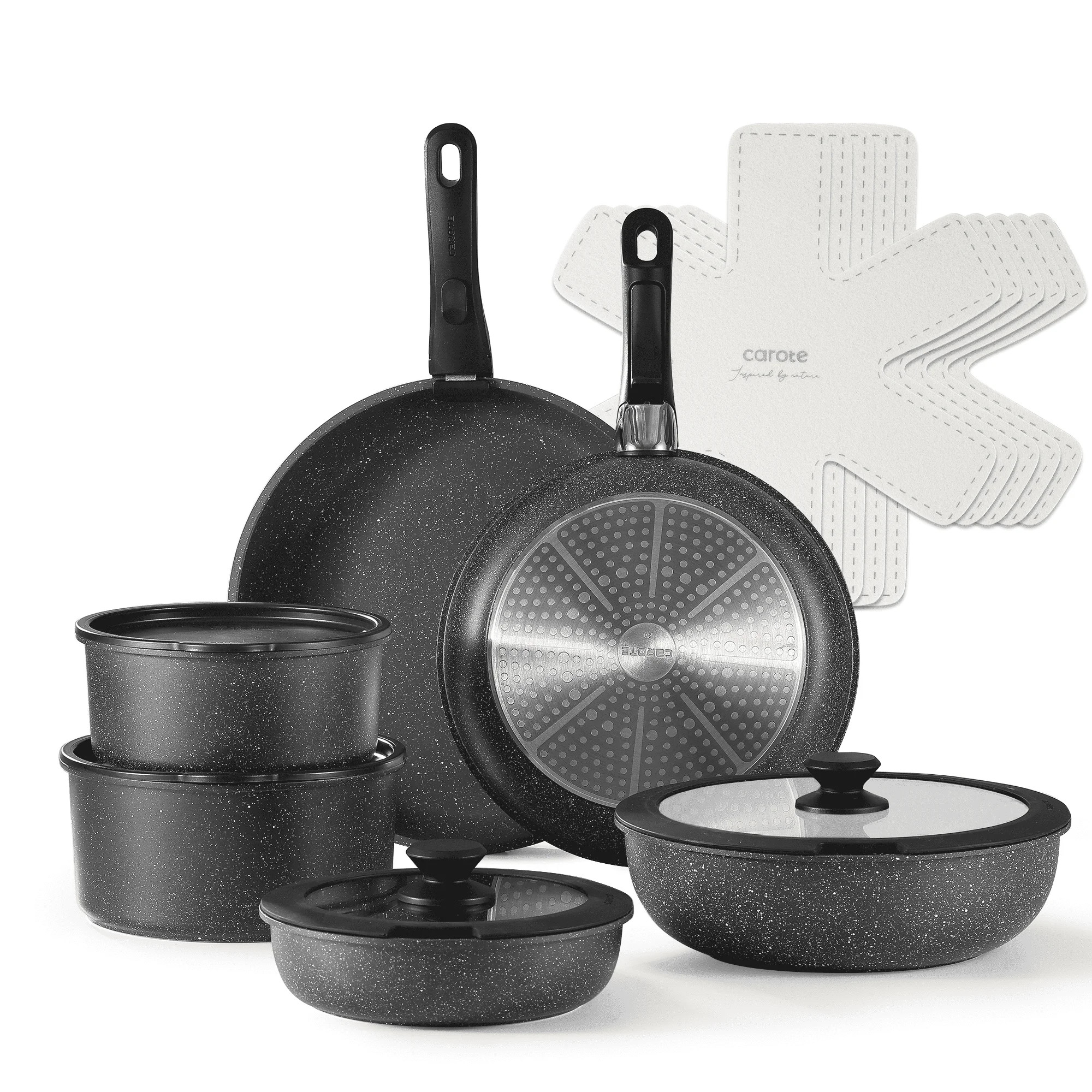 Carote Nonstick Cookware Sets, 17 Pcs Non Stick Pots and Pans Set with Removable Handle, Black | Walmart (US)