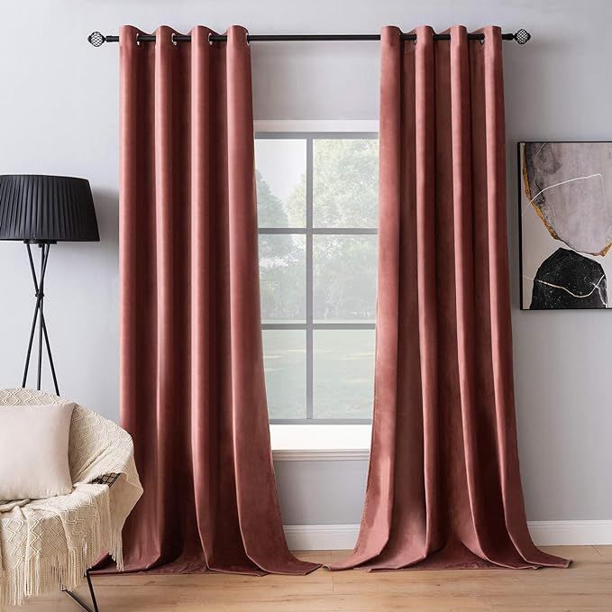MIULEE Elegant Velvet Curtains Dusty Rose Pink Grommet Curtains Thermal Insulated Soundproof Room... | Amazon (US)