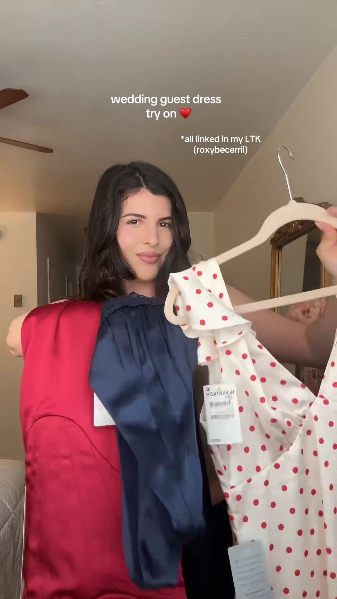 Spring/summer wedding guest dress try on! 🤎 

#dresses #weddingguest #weddingguestdresses #dresstryon #polkadots #springdresses #summerdresses 