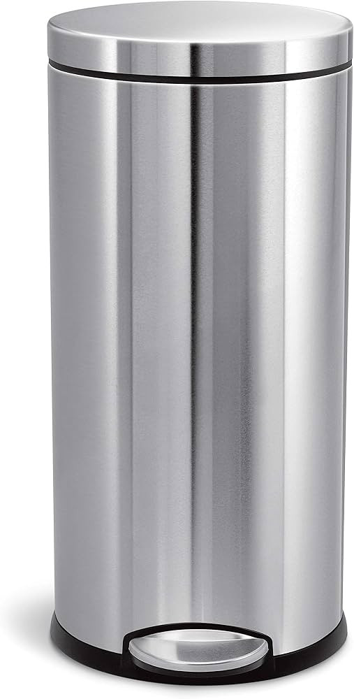 simplehuman 30 Liter / 8 Gallon Round Step Trash Can, Brushed Stainless Steel | Amazon (US)