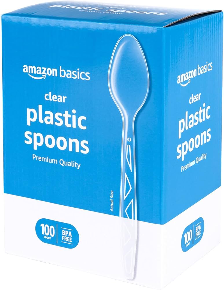 Amazon Basics Disposable Clear Plastic Spoons, Premium Quality, 100 Count, Large Pack | Amazon (US)