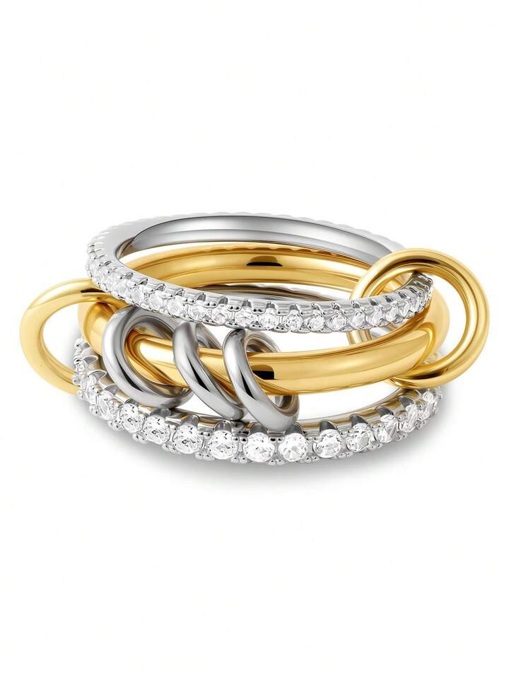 Gold Stackable Rings For Women Non Tarnish, Dainty Stackable 18k Gold Plated CZ Cubic Zirconia Ri... | SHEIN