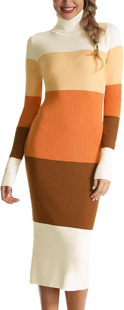 Women's Turtleneck Ribbed Elbow Long Sleeve Knit Sweater Dress       
Material: 70% Viscose,30% C... | Amazon (US)
